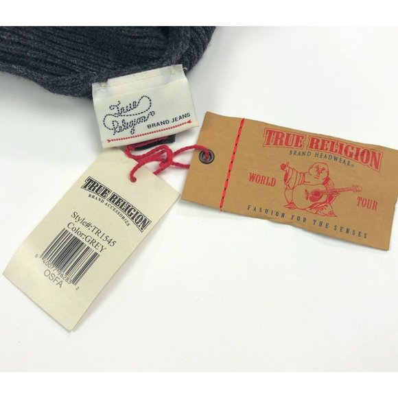True Religion World Tour Unisex Gray Wool Winter Beanie Hat Skull Cap OSFA - Picture 8 of 10